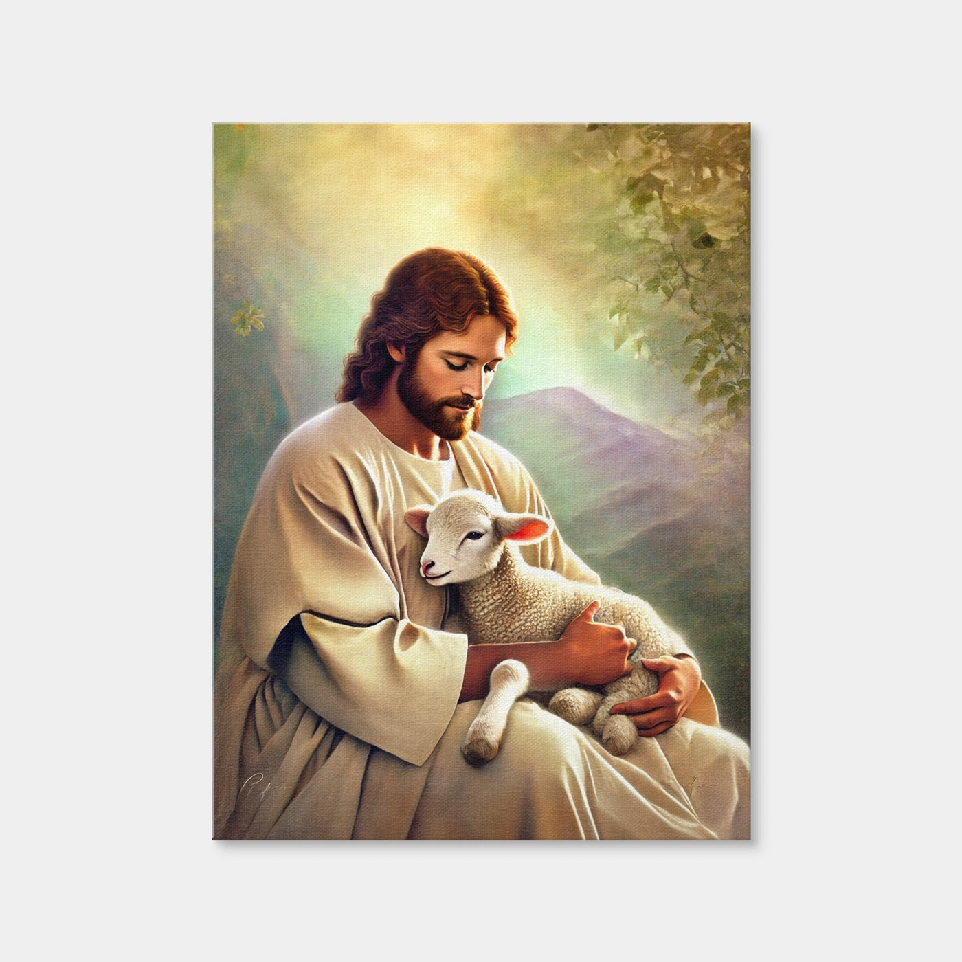 AUTO-MOCKUP WHITE | Jesus Holding Lamb | 1 Piece | Gallery Wrap Canvas | group=3x4