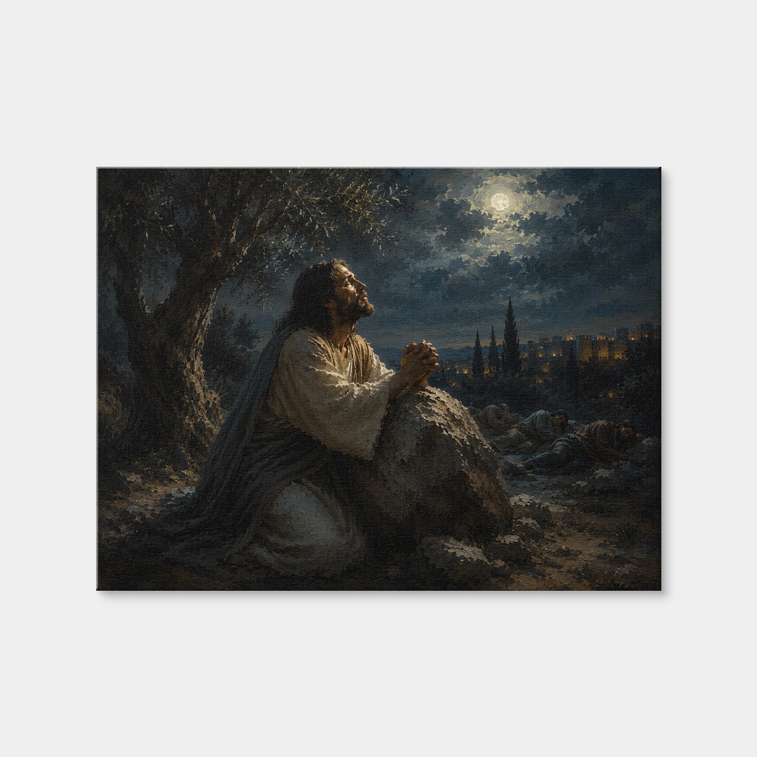 AUTO-MOCKUP WHITE | Jesus praying in Gethsemane | 1 Piece | Gallery Wrap Canvas | group=4x3