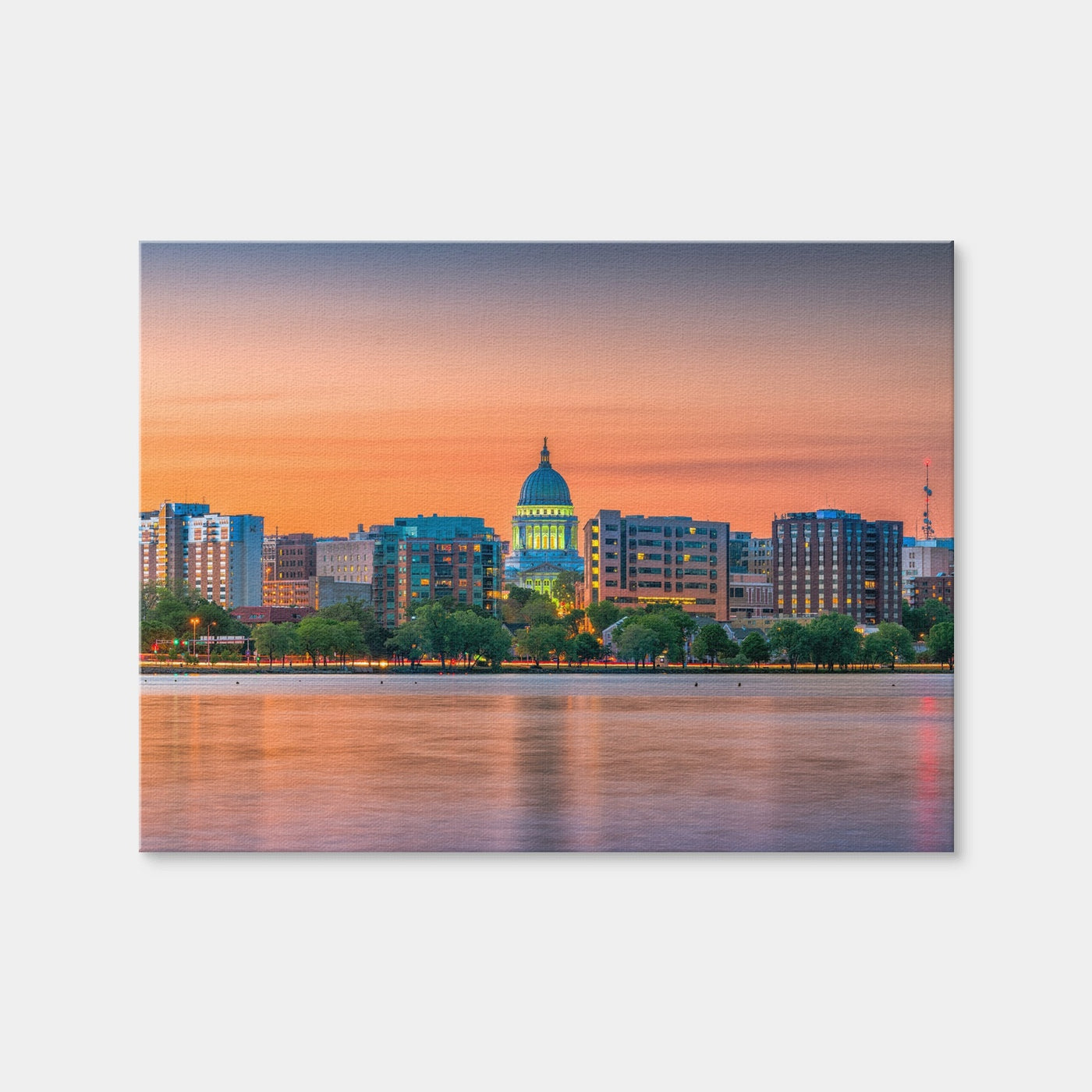 AUTO-MOCKUP WHITE | Madison Skyline At Dusk | 1 Piece | Gallery Wrap Canvas | group=4x3