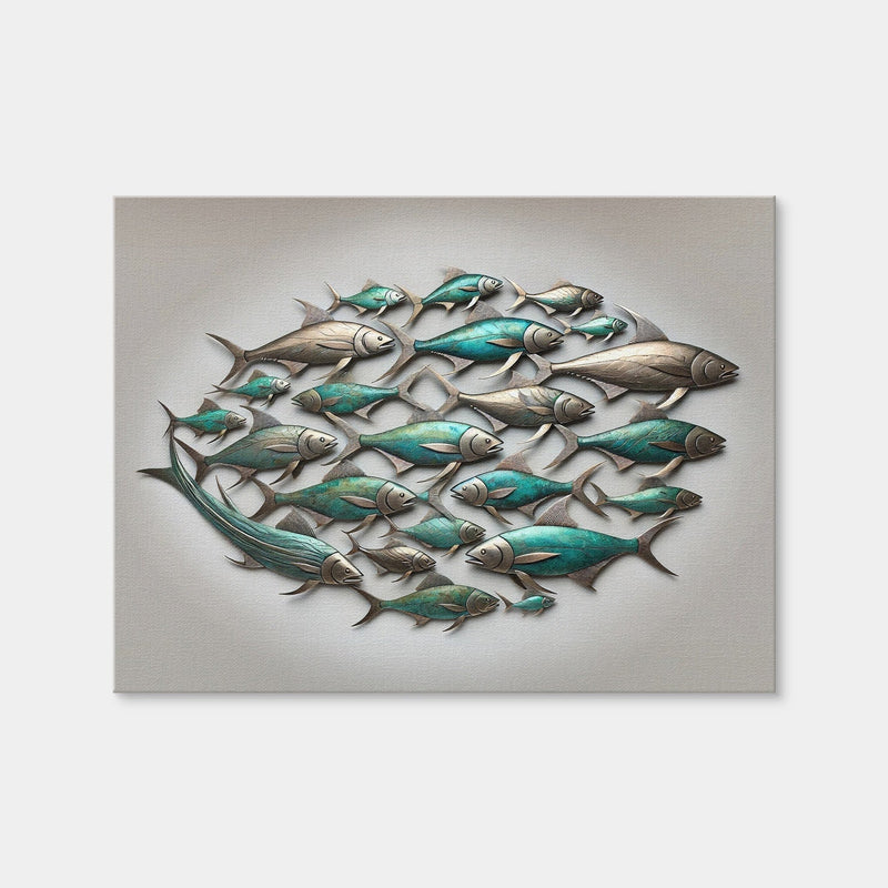 AUTO-MOCKUP WHITE | Metal Artwork of Group of Fish | 1 Piece | Gallery Wrap Canvas | group=4x3