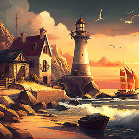 Morning by the Lighthouse Wall Art