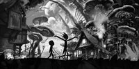 Mushroom World Rick and Morty Grayscale Wall Art