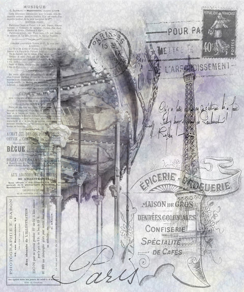 Paris Collage - Eiffel Tower and carousel Wall Art