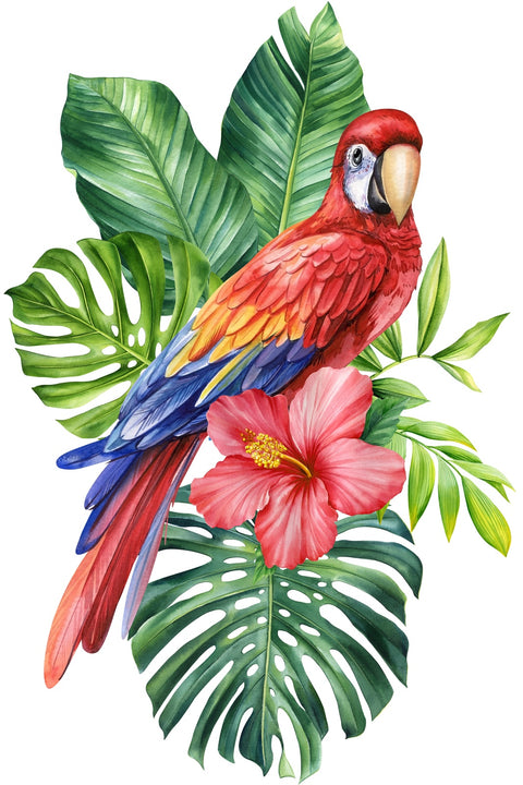 Parrot With Tropical Flowers Wall Art