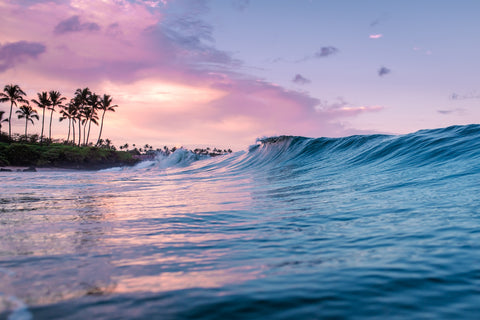 Pink Sunrise Blue Waves Wall Art