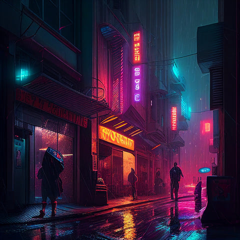 Rainy Stroll in Neo Chinatown Wall Art