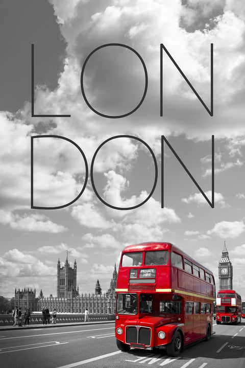 Red Buses London Text Wall Art