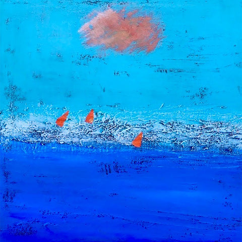 Red Sails on Blue Horizon Wall Art