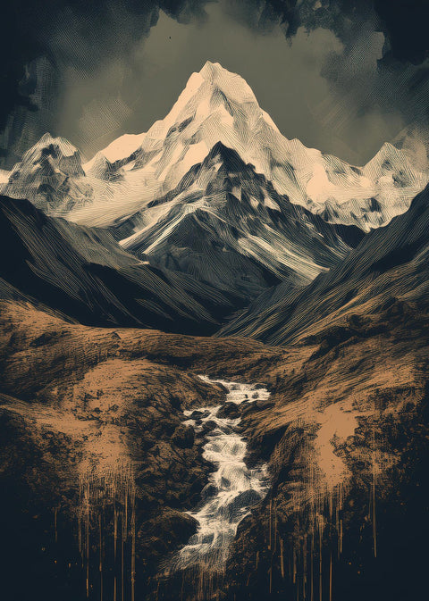 Retro Mountain Painting Wall Art