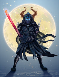 Samurai Over Moon Wall Art