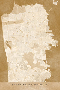 Sepia San Francisco Peninsula Wall Art
