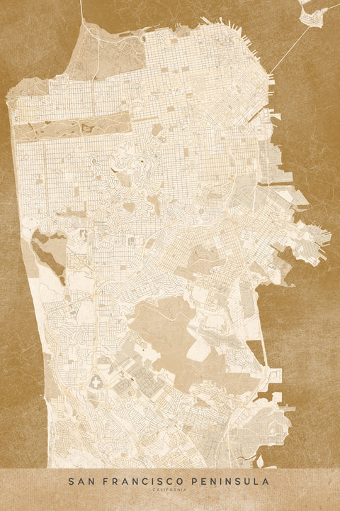 Sepia San Francisco Peninsula Wall Art