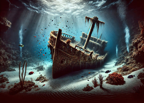 Shipwreck on Ocean Floor Wall Art