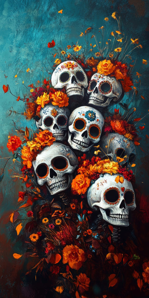 Skulls with Flowers Wall Art