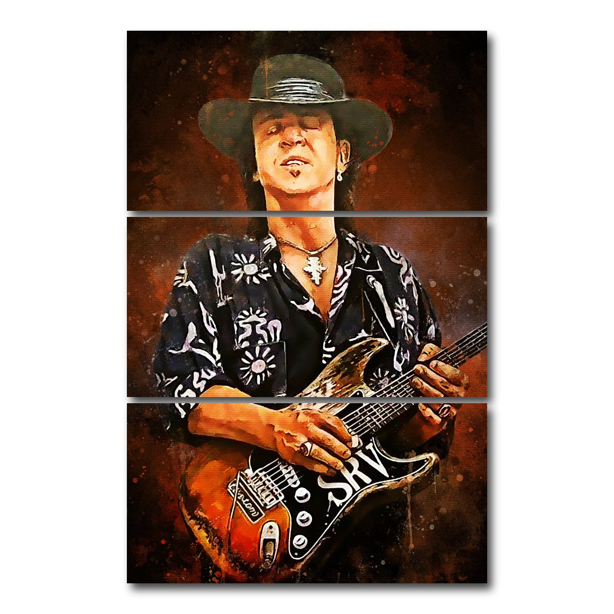 AUTO-MOCKUP WHITE | Stevie Ray Vaughan Painting | 3 Piece | Gallery Wrap Canvas | group=12x24_stacked