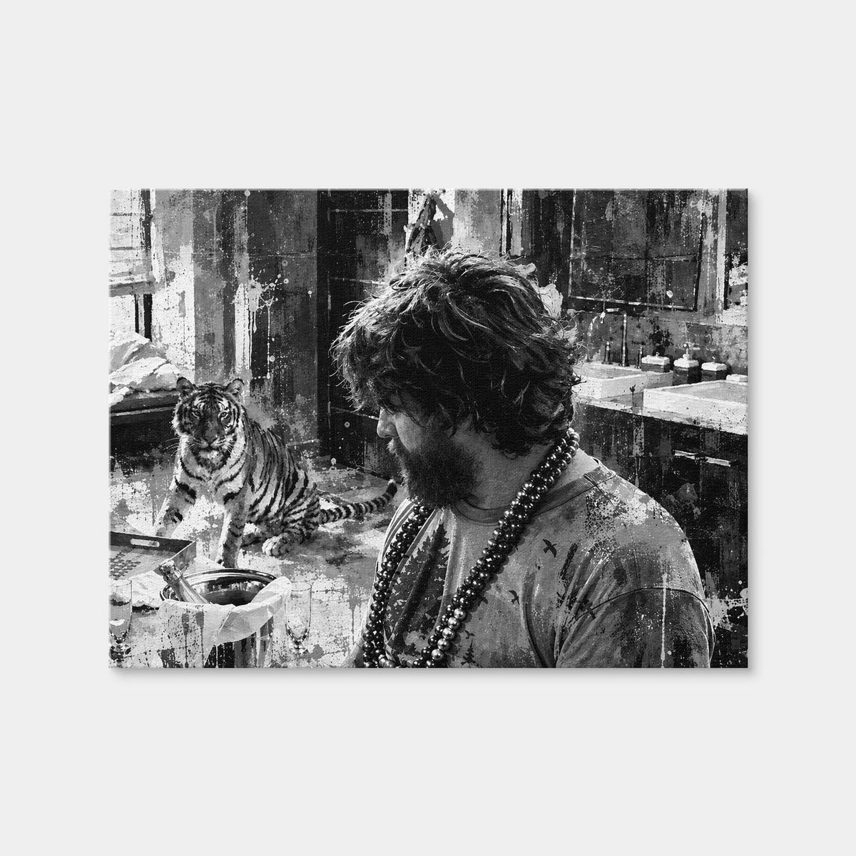 AUTO-MOCKUP WHITE | There's a Tiger in the Bathroom – The Hangover Grayscale | 1 Piece | Gallery Wrap Canvas | group=4x3