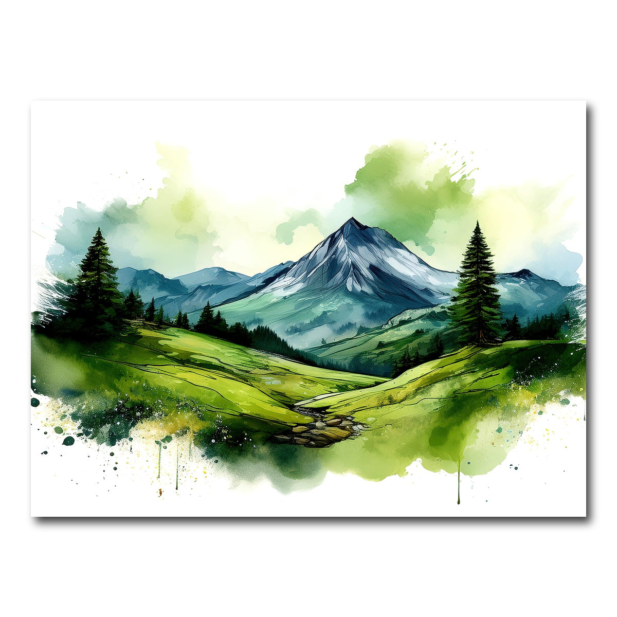 AUTO-MOCKUP WHITE | Water Color Green Mountain | 1 Piece | Gallery Wrap Canvas | group=4x3