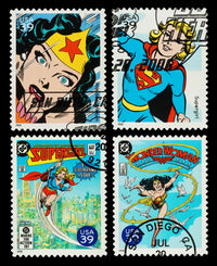 Wonder Woman and Supergirl Postage Stamps Wall Art