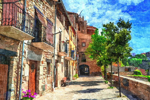 colorful village street Wall Art