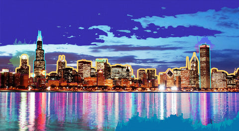 neon chicago skyline Wall Art