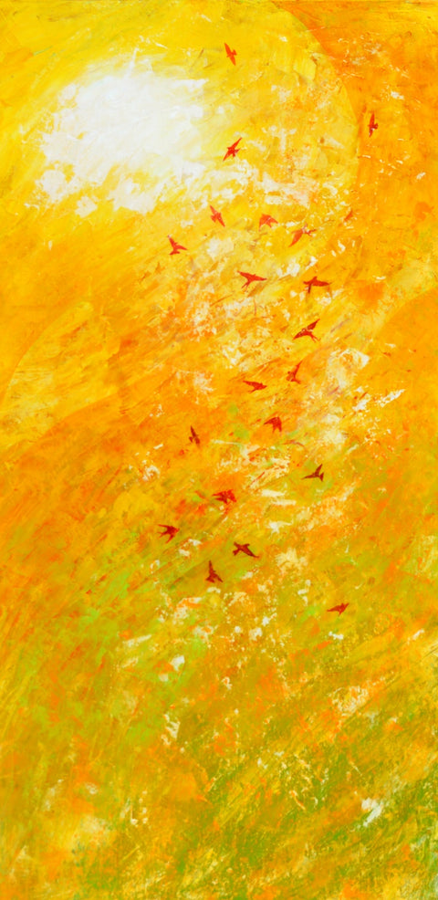 swallows against yellow Wall Art